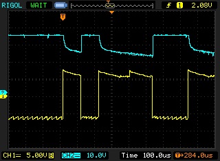 Желтый - сигнал RS 232 TxD, бирюзовый - сигнал TTY TxD