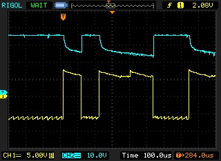 Желтый - сигнал RS 232 TxD, бирюзовый - сигнал TTY TxD