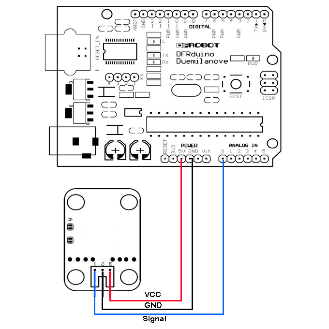 Схема подключения аналогового датчика к Arduino